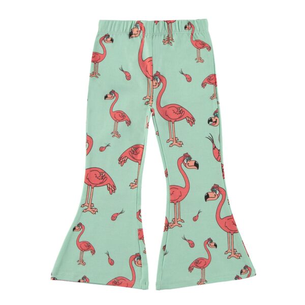 Light Blue and Pink Kids Flares with Flamingo Print