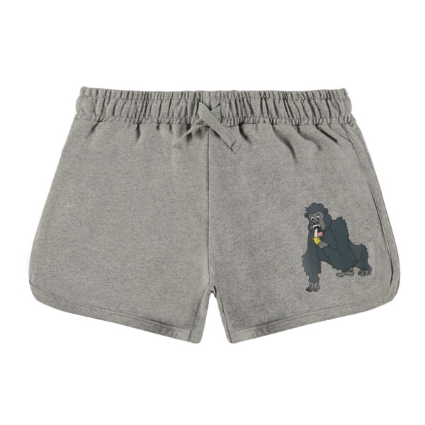 FRONT Grey Kids Shorts with Gorilla Print on left leg