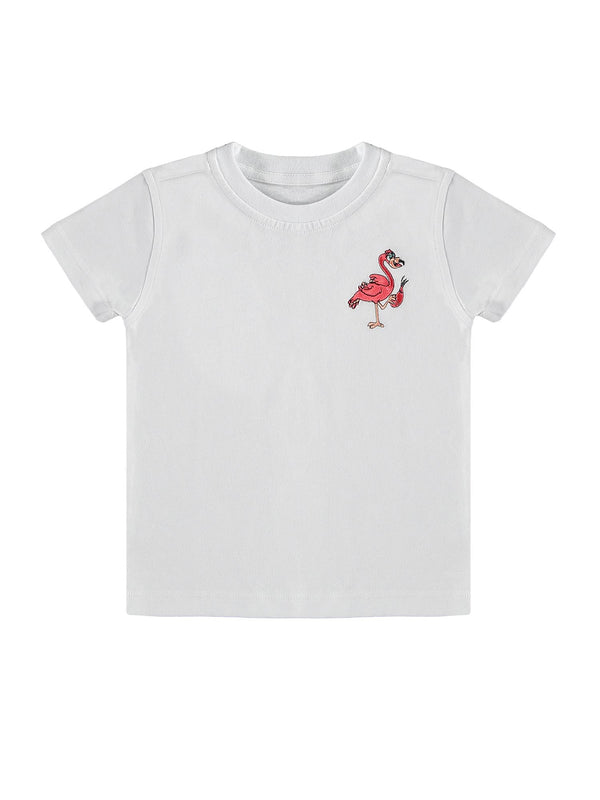 T-Shirt FLAMINGO embroidered white