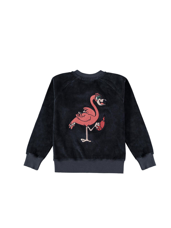 Velvet Sweatshirt FLAMINGO embroidered